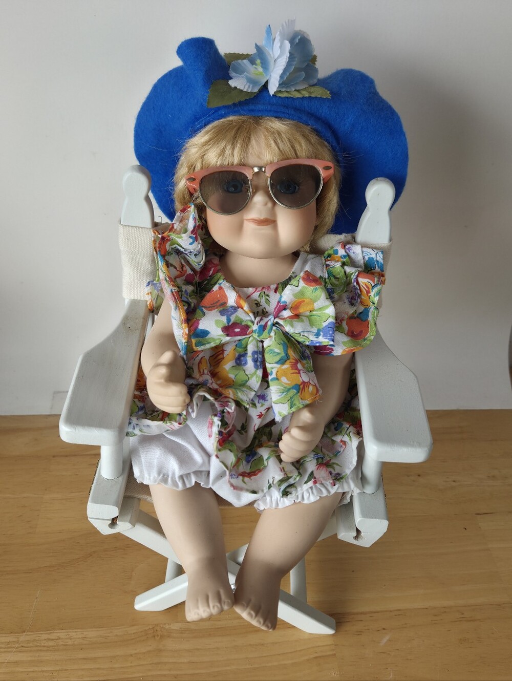 Vintage Unbranded 90s Porcelain Doll With Chair Beach Wear